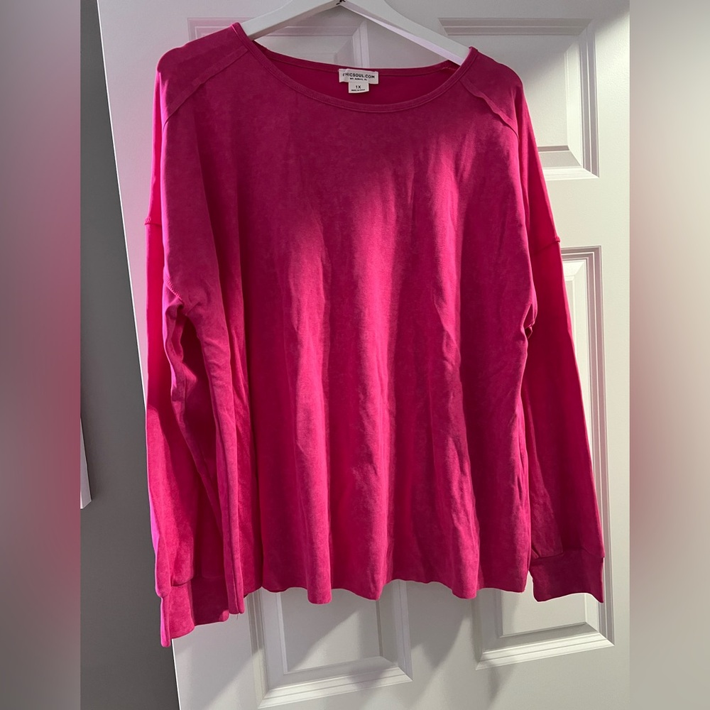 NEW! Chic Soul‎ Women’s Size 1X Hot Pink Long Sleeve Tee